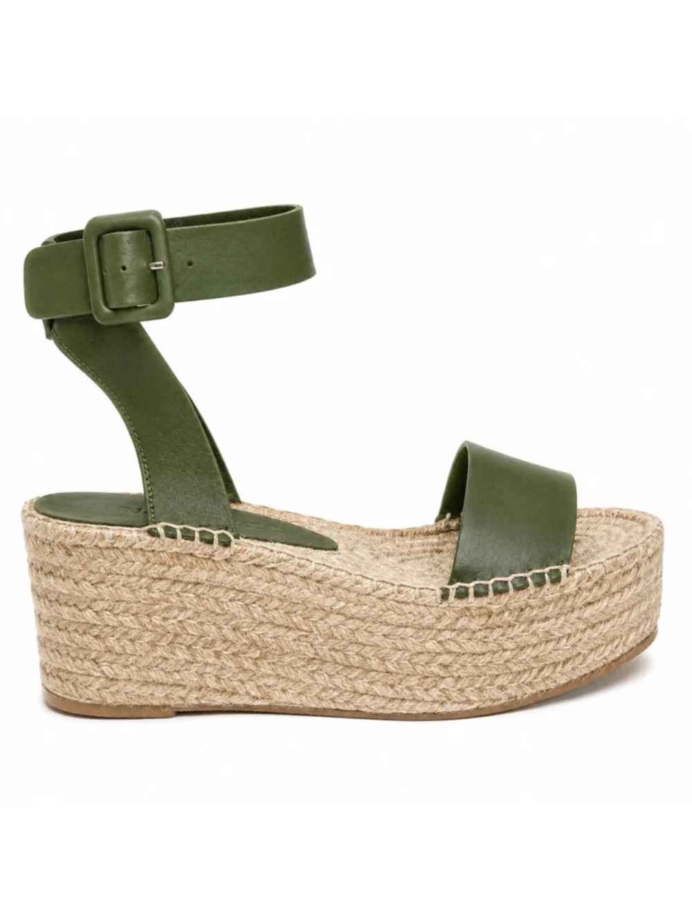 VINCE Abby Green Leather Espadrille Platform Wedge Sandals Ankle Strap Size 7